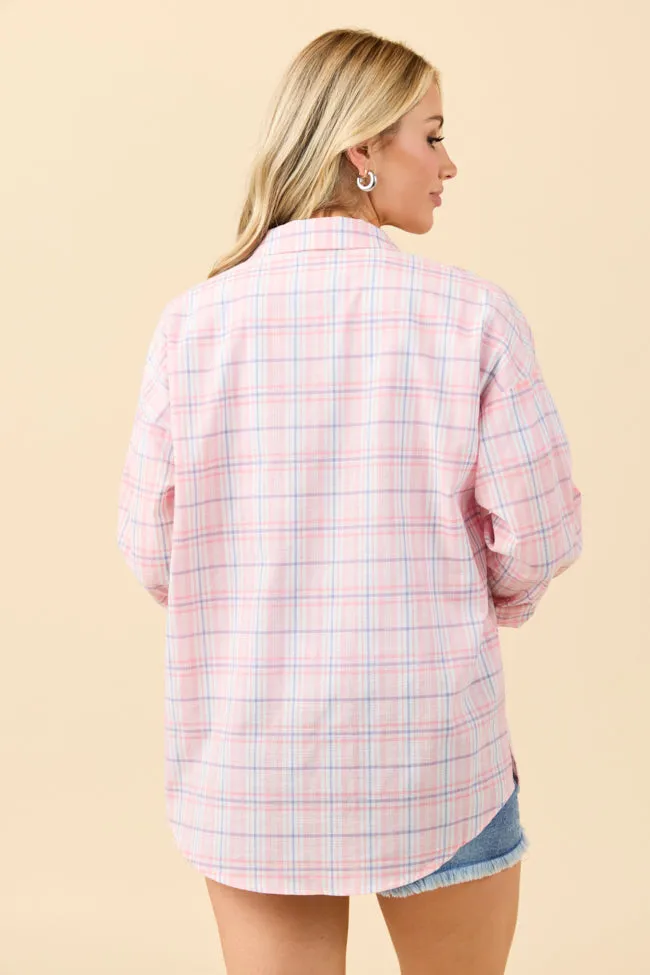 Rory Pink and Blue Plaid Button Down Top SALE Peace Core Quick Wear