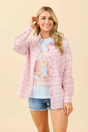 Campus Vibe NoSlipTrims Rory Pink and Blue Plaid Button Down Top SALE