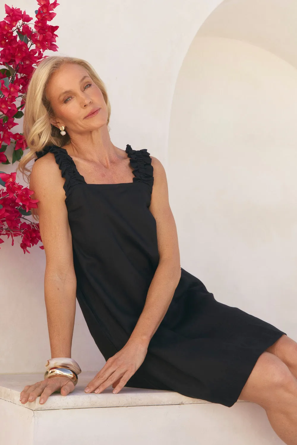 Claire Short Linen Dress in Black Comfortable and breathable Urban Cool