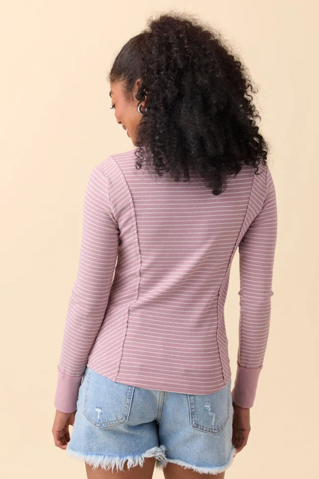 Phoebe Mauve and White Striped Long Sleeve Knit Top Comfort sleepwear AbrasionResistant