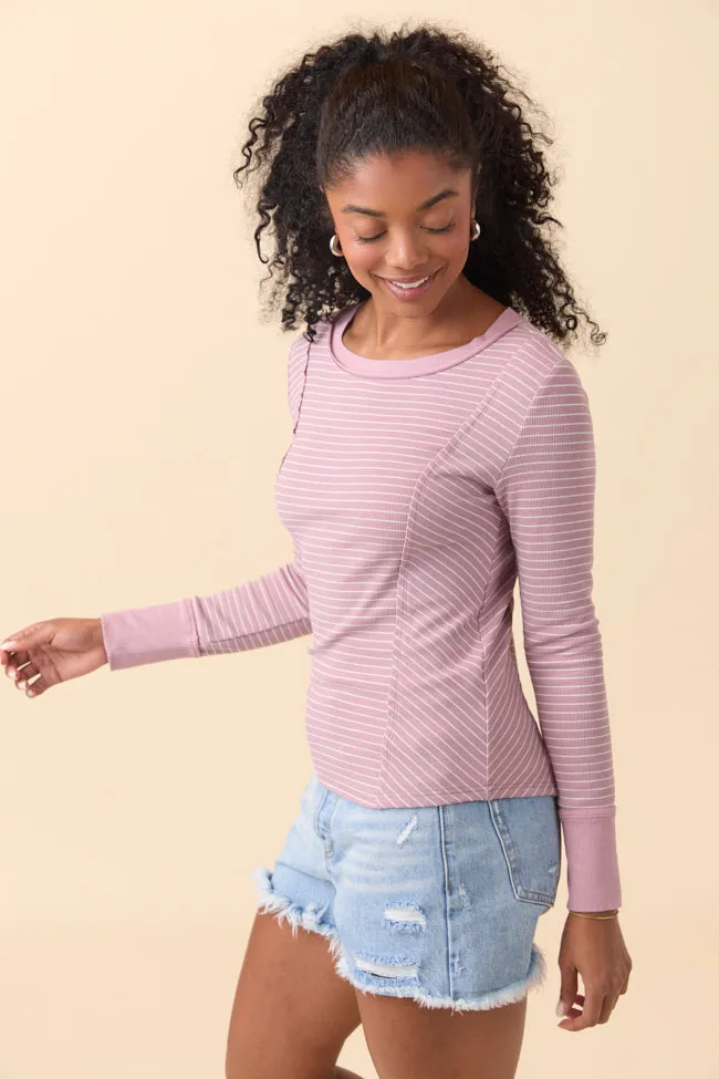 Phoebe Mauve and White Striped Long Sleeve Knit Top Activewear