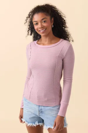 Boss Vibe Phoebe Mauve and White Striped Long Sleeve Knit Top