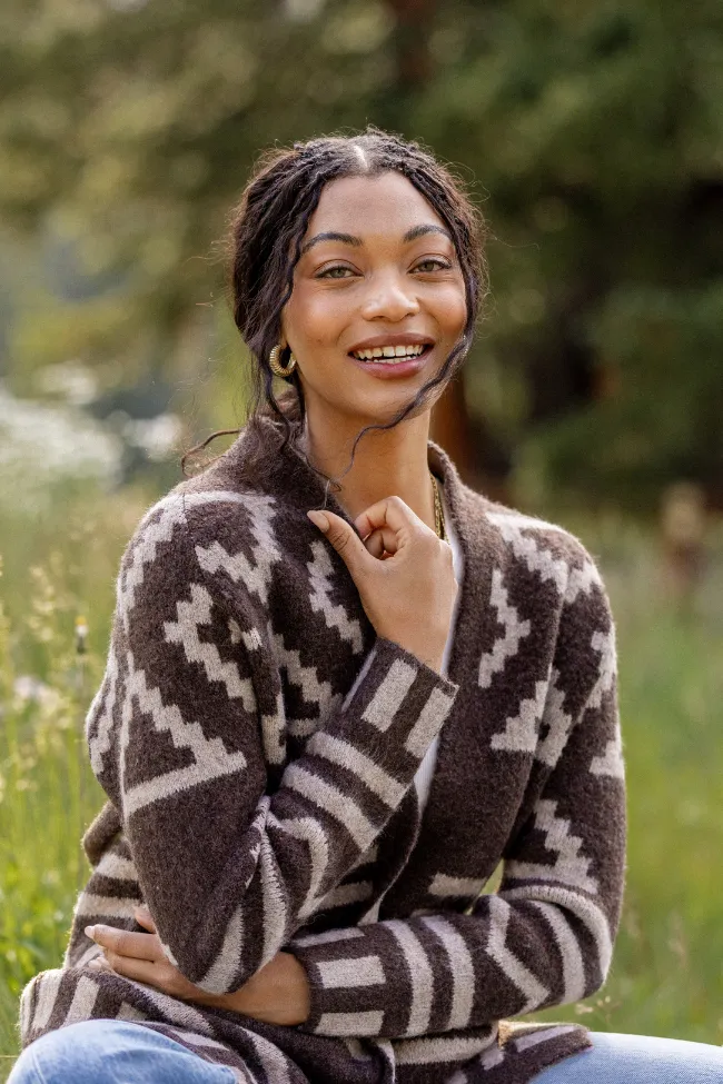 Laid-Back Outfit Cozy Fashion Phoenix Brown Southwestern Long Cardigan SALE