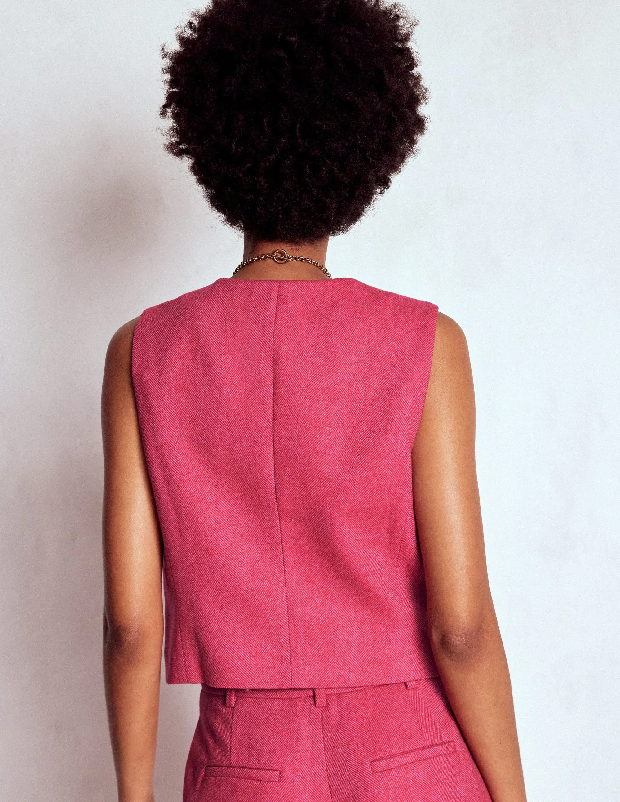 Pink Wool Waistcoat-Red and Pink Wide Herringbone Trendy Feel Timeless Piece