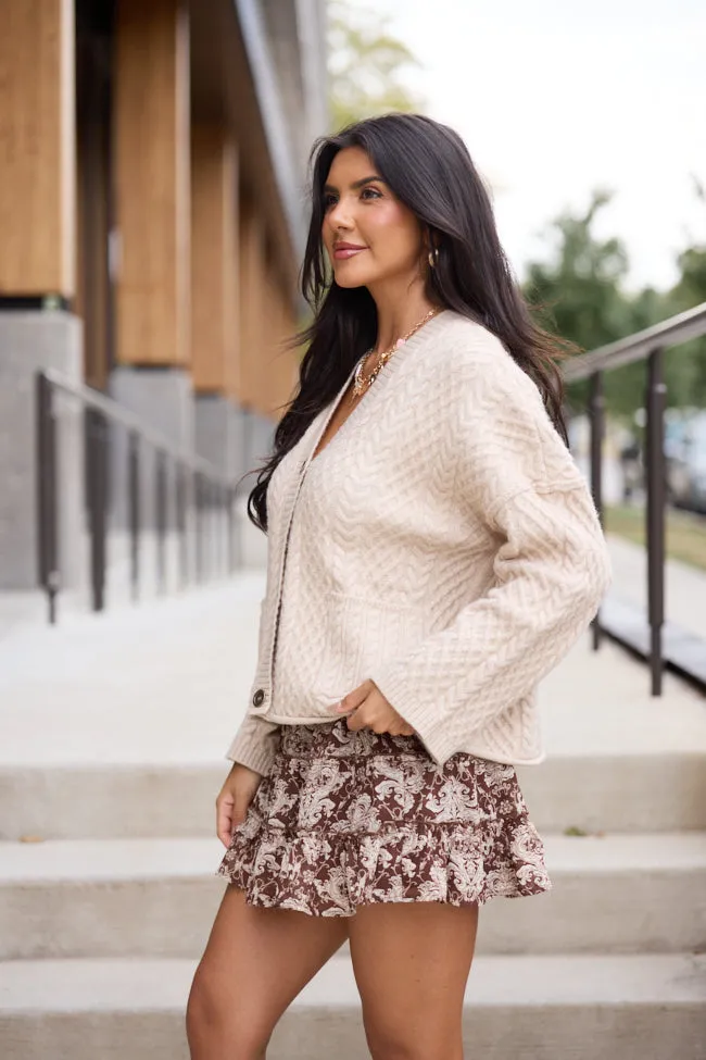 Pippa Taupe Cable Knit Cardigan RollUp Sleeves