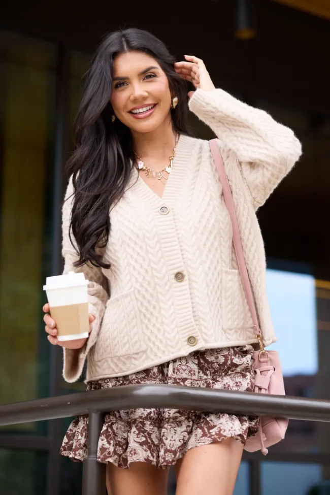 Pippa Taupe Cable Knit Cardigan Sun Protection Fabric
