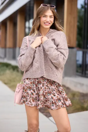 Poppy Brown Cable Knit Cardigan SoftTouchLining