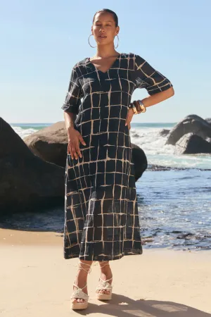 Layered Fit Tamara Linen V-Neck Dress in Woven Echo