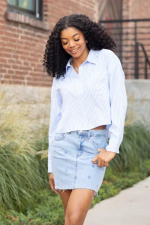 AntiPilling Finish NoSlipTrims Juliana Cropped Blue Striped Shirt
