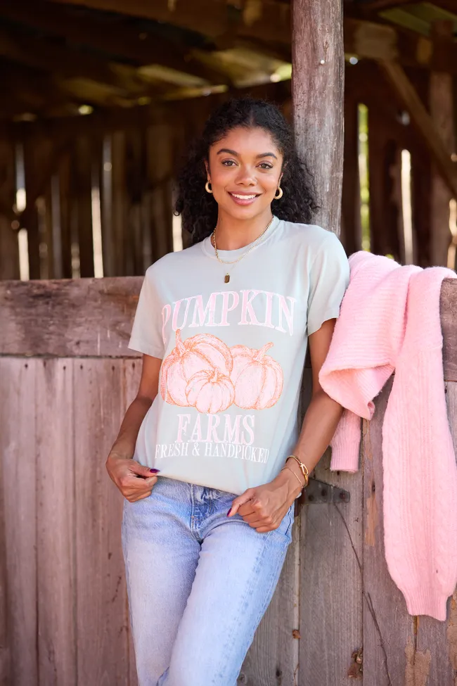 Pumpkin Farms Light Green Graphic Tee Reinforced Stitching