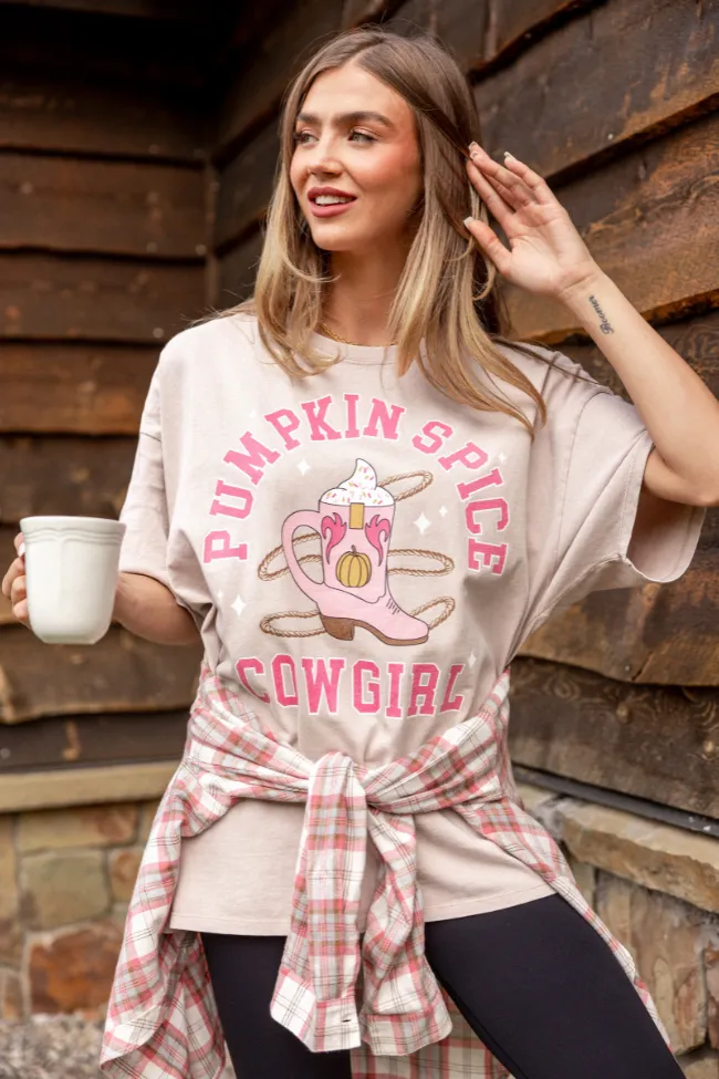 Pumpkin Spice Cowgirl Taupe Oversized Graphic Tee Sheer Glow