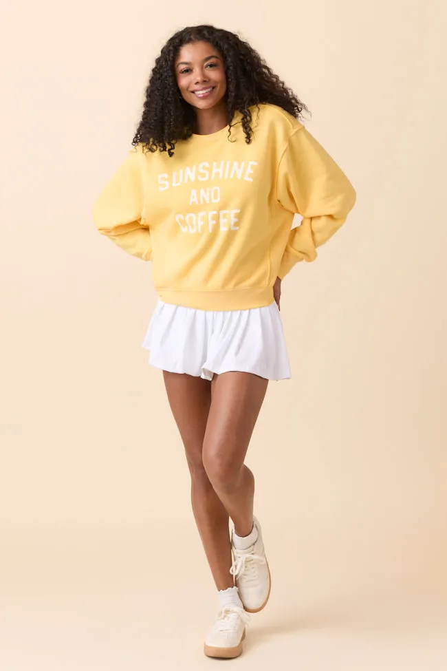 Fire Glow Sunshine and Coffee Yellow Raw Hem Fleece Graphic Sweatshirt