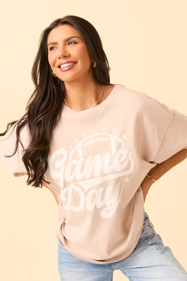 Game Day Script Taupe Oversized Graphic Tee SALE City Beat
