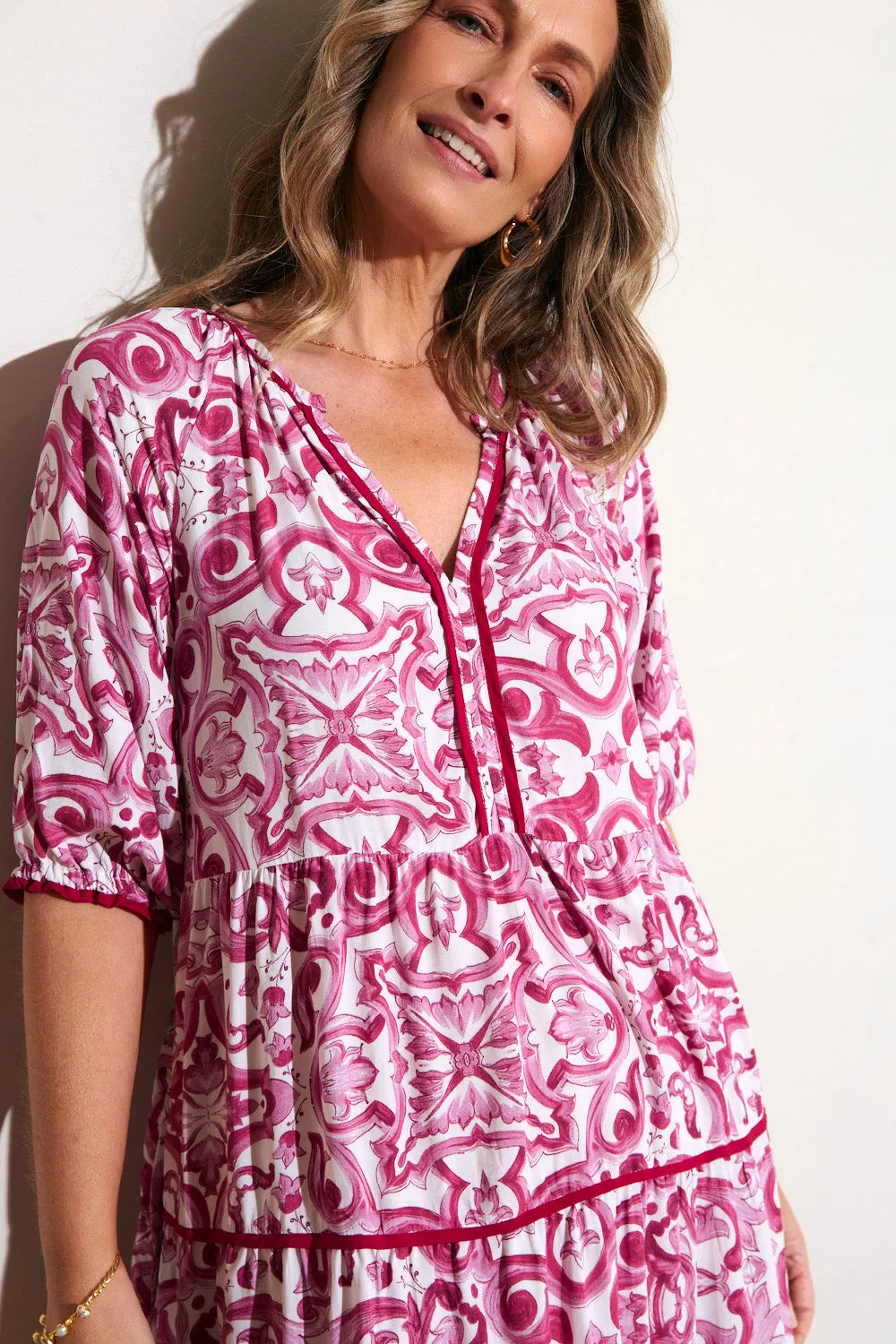 Scout Billow Sleeve Dress in Mulberry Bijou Classic knee-length dress All-season garment