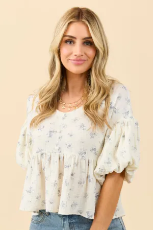 UltraSoftFinish Thick Fiber Martha Blue Floral Print Gauze Woven Top