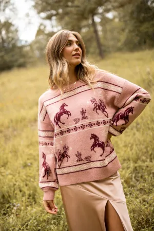 Raya Pink Western Fair Isle Crewneck Sweater Hero Glow AI Core