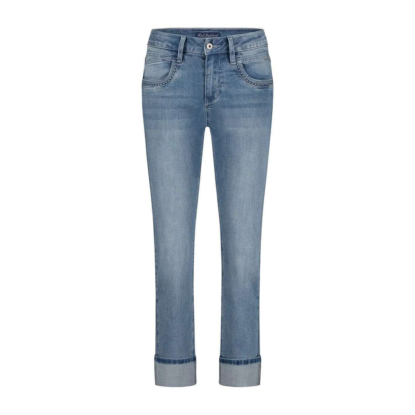 Waterless Wash Technology Style Daily Red Button Womens Jeans Kate Denim & Embroid Pockets Stone Used