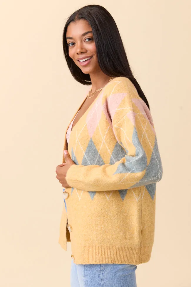 Harlow Yellow Argyle Plaid Cardigan Party Guest