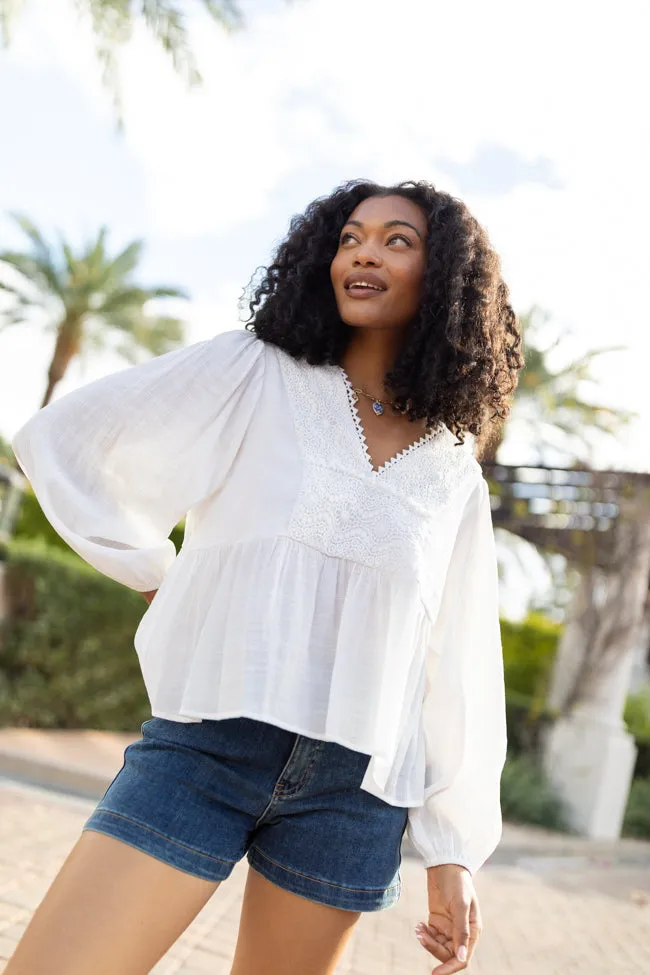 Glistening Lights Ivory Lace Detail Woven Long Sleeve Blouse SALE Weatherproof