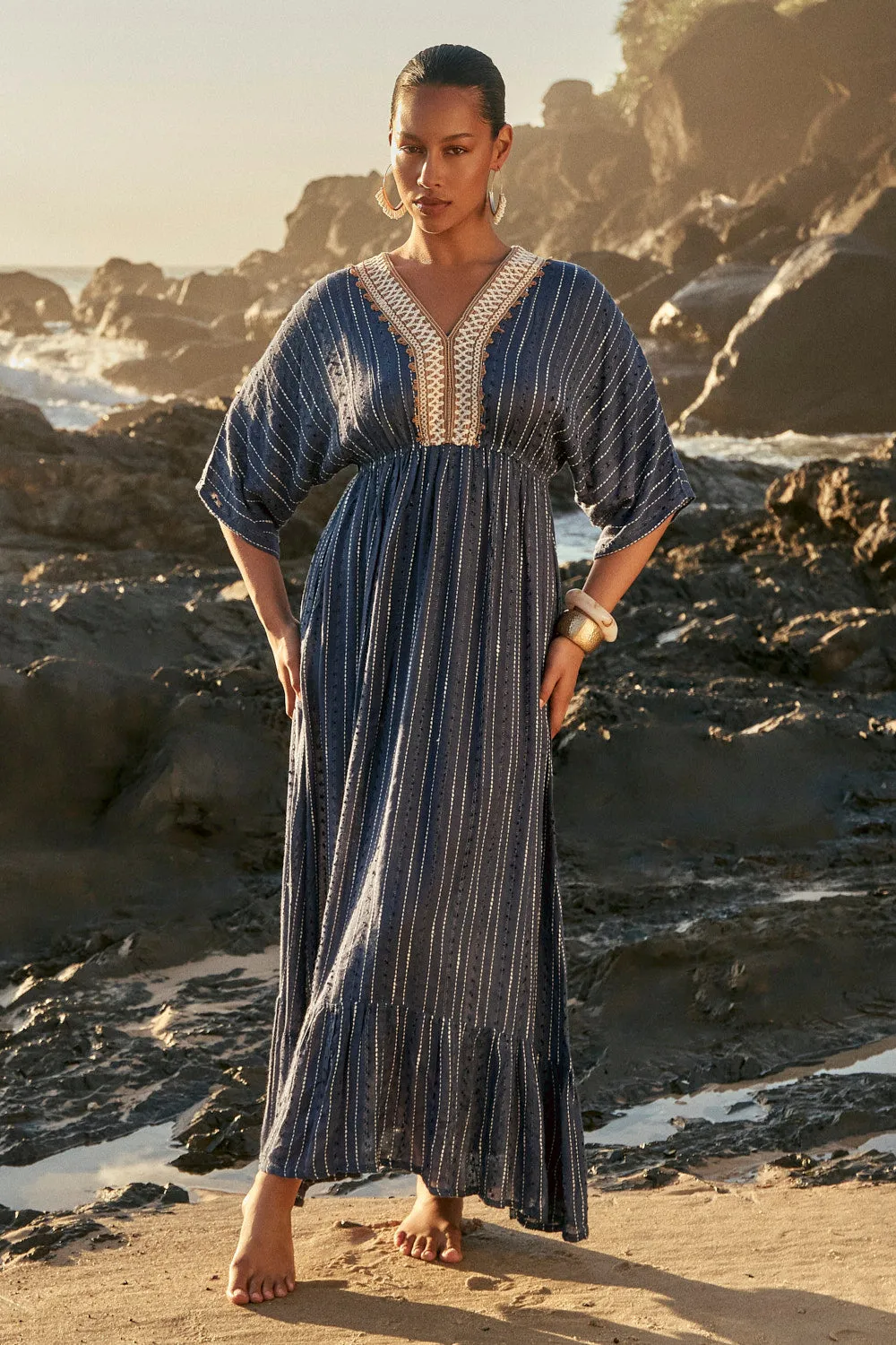 Emily V-Neck Dress in Cerulea Fall Tone