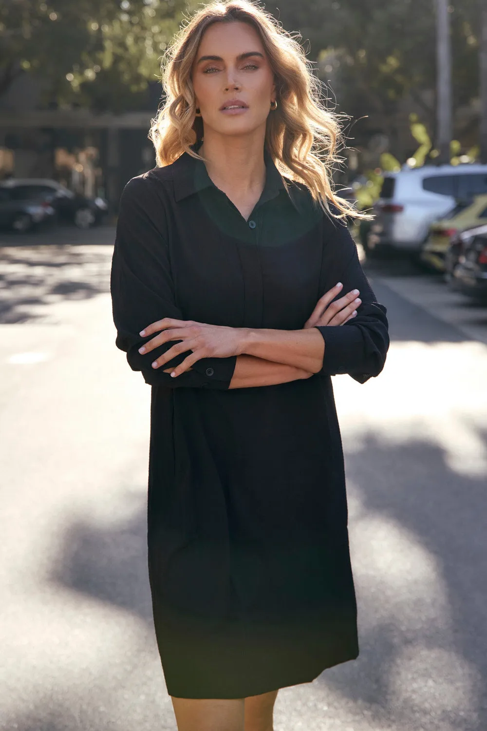 Relaxed Travel Dress in Black Evening-Wear Snag-Resistant