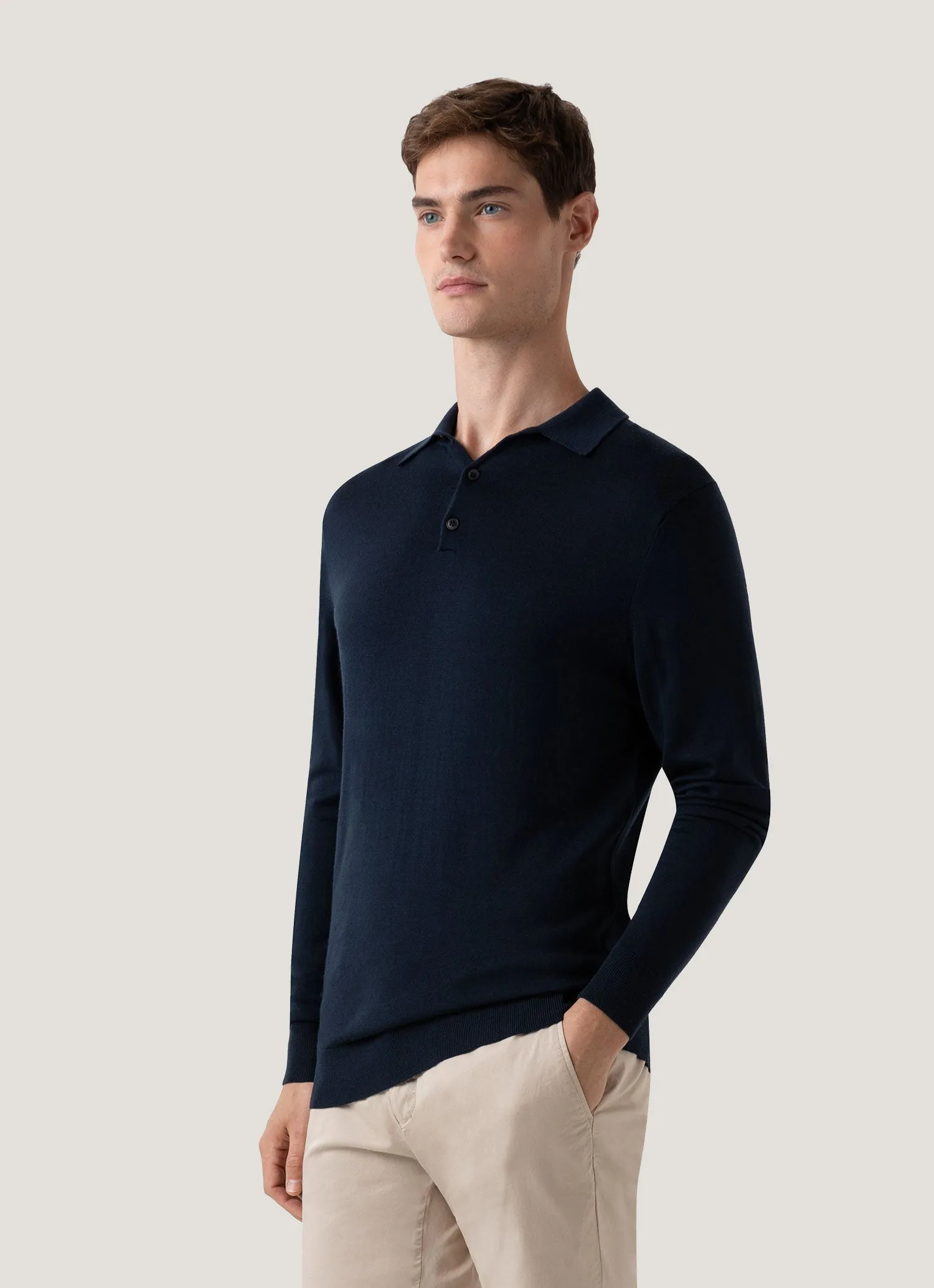 Men's Extra-Fine Merino Polo Shirt in Light Navy Quick Dry Material