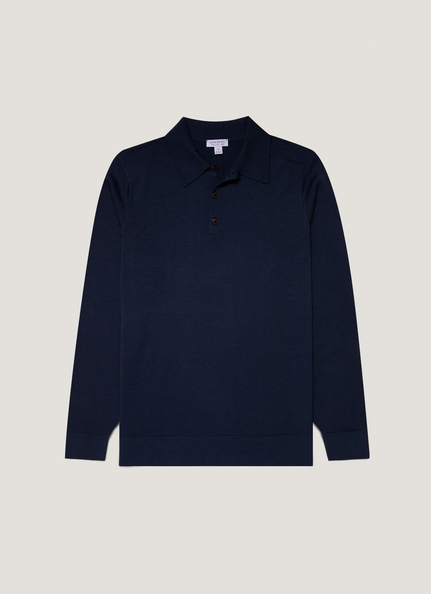 Heavyweight Weave Men's Extra-Fine Merino Polo Shirt in Light Navy