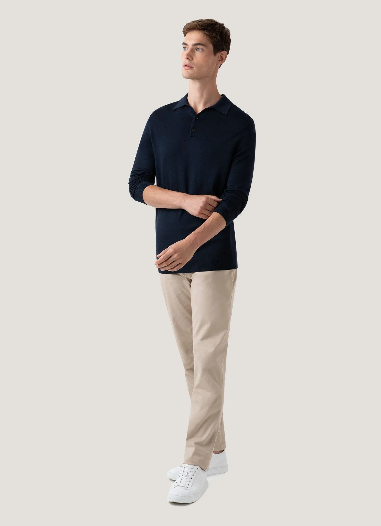 Men's Extra-Fine Merino Polo Shirt in Light Navy Quality Layer