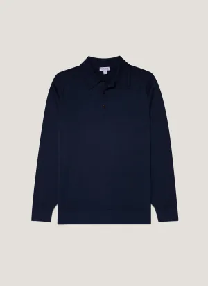 Heavyweight Weave Men's Extra-Fine Merino Polo Shirt in Light Navy