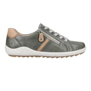 Rieker Women's R1432-52 Green/White Leather Memory Foam Insert Running Inspired