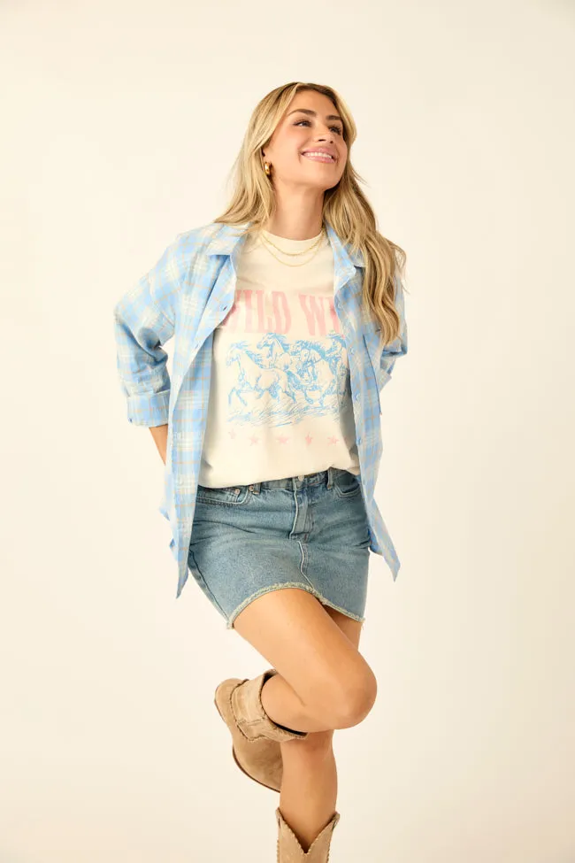 Rory Blue and Cream Plaid Button Down Top SALE Clean Fit