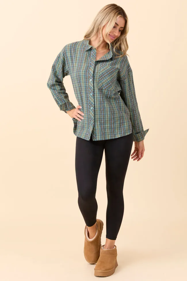Universal Clasp Mechanism Cozy Sweater Rory Blue And Green Plaid Flannel Button Down Top SALE