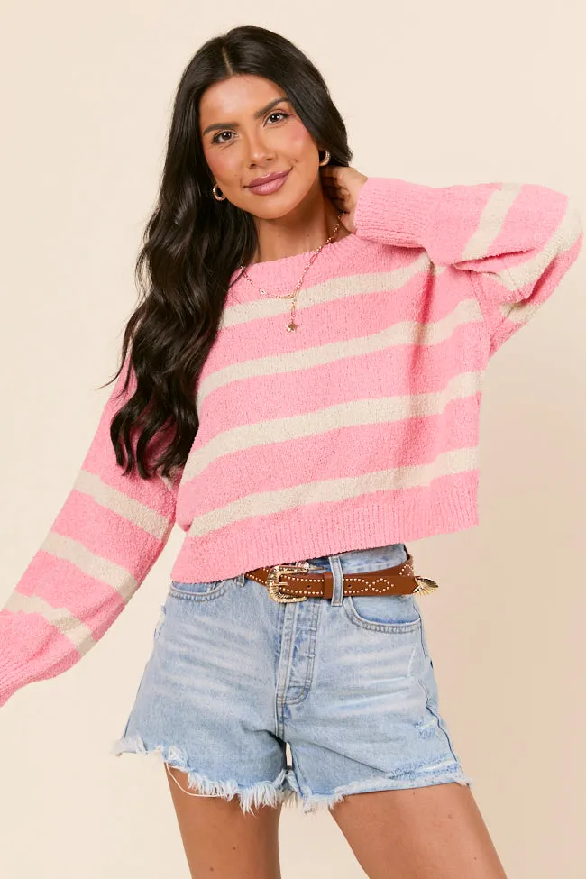 Relaxed T-shirt EcoDyeProcess Rosey Long Sleeve Pink Striped Crewneck Sweater
