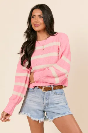 AbrasiveReinforcedZones Rosey Long Sleeve Pink Striped Crewneck Sweater