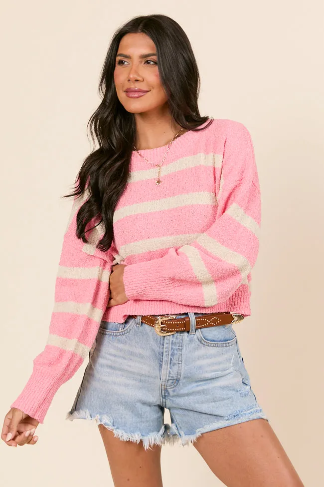 AbrasiveReinforcedZones Rosey Long Sleeve Pink Striped Crewneck Sweater