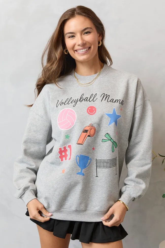 Lightweight insulation Compact Packable Design Volleyball Mama Icons Light Grey Graphic Sweatshirt