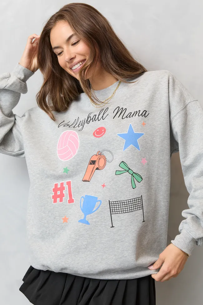 Volleyball Mama Icons Light Grey Graphic Sweatshirt Strong Denim