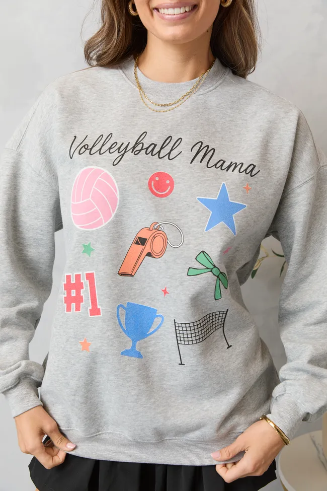 Bold Fashion Volleyball Mama Icons Light Grey Graphic Sweatshirt