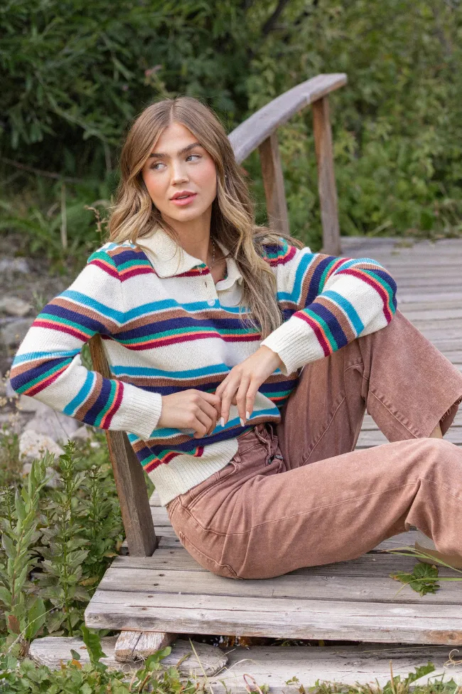 Creative Glow Thelma Brown And Blue Striped Sweater