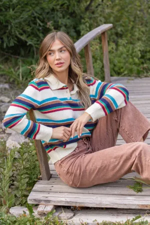 Creative Glow Thelma Brown And Blue Striped Sweater