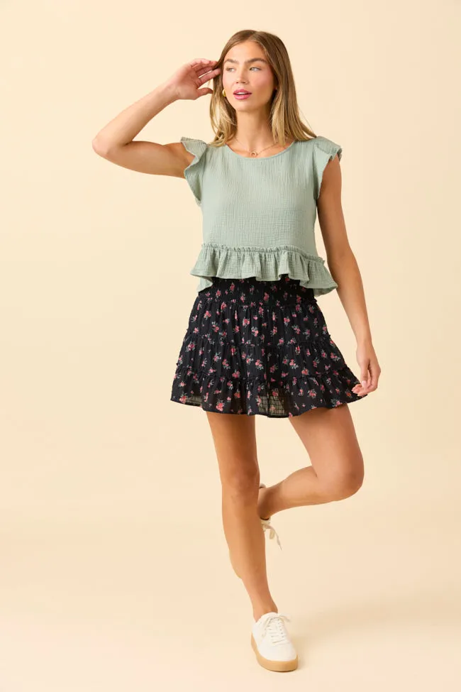 Layered Shirt Parisian Chic Ruby Seafoam Green Gauze Flutter Button Back Woven Blouse