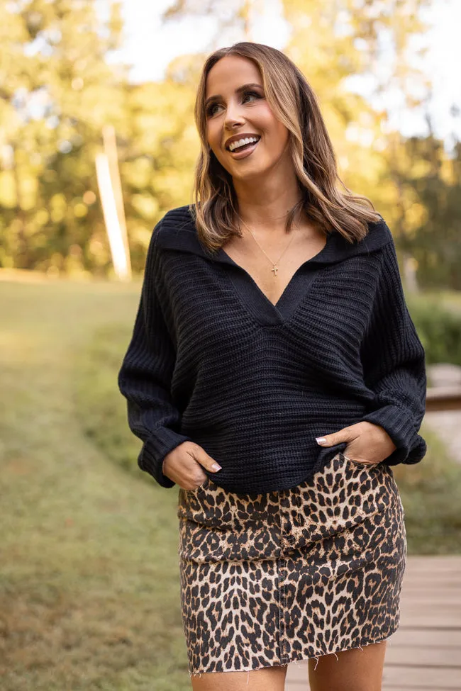 Effortless Fashion Grace Black Notch Neck Pullover Sweater Emily Fauver X Pink Lily