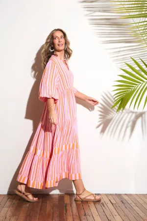 Sabre V-Neck Dress in Coral Spring Perfect Waist Formal-look