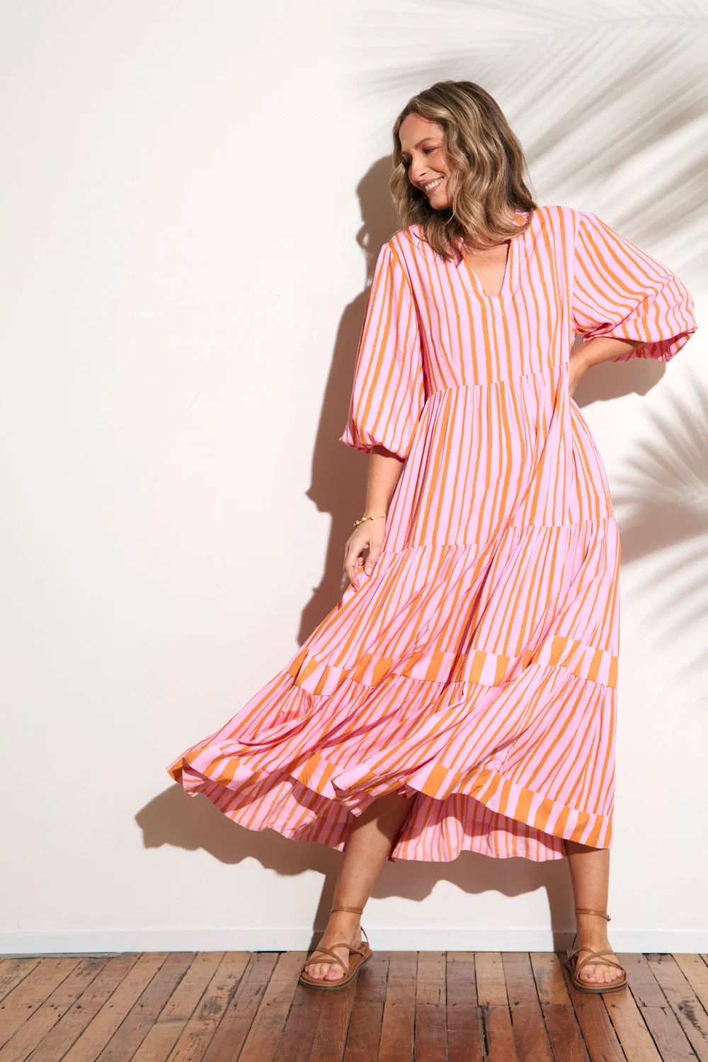 Sabre V-Neck Dress in Coral Spring Euro Ease Timeless Beauty