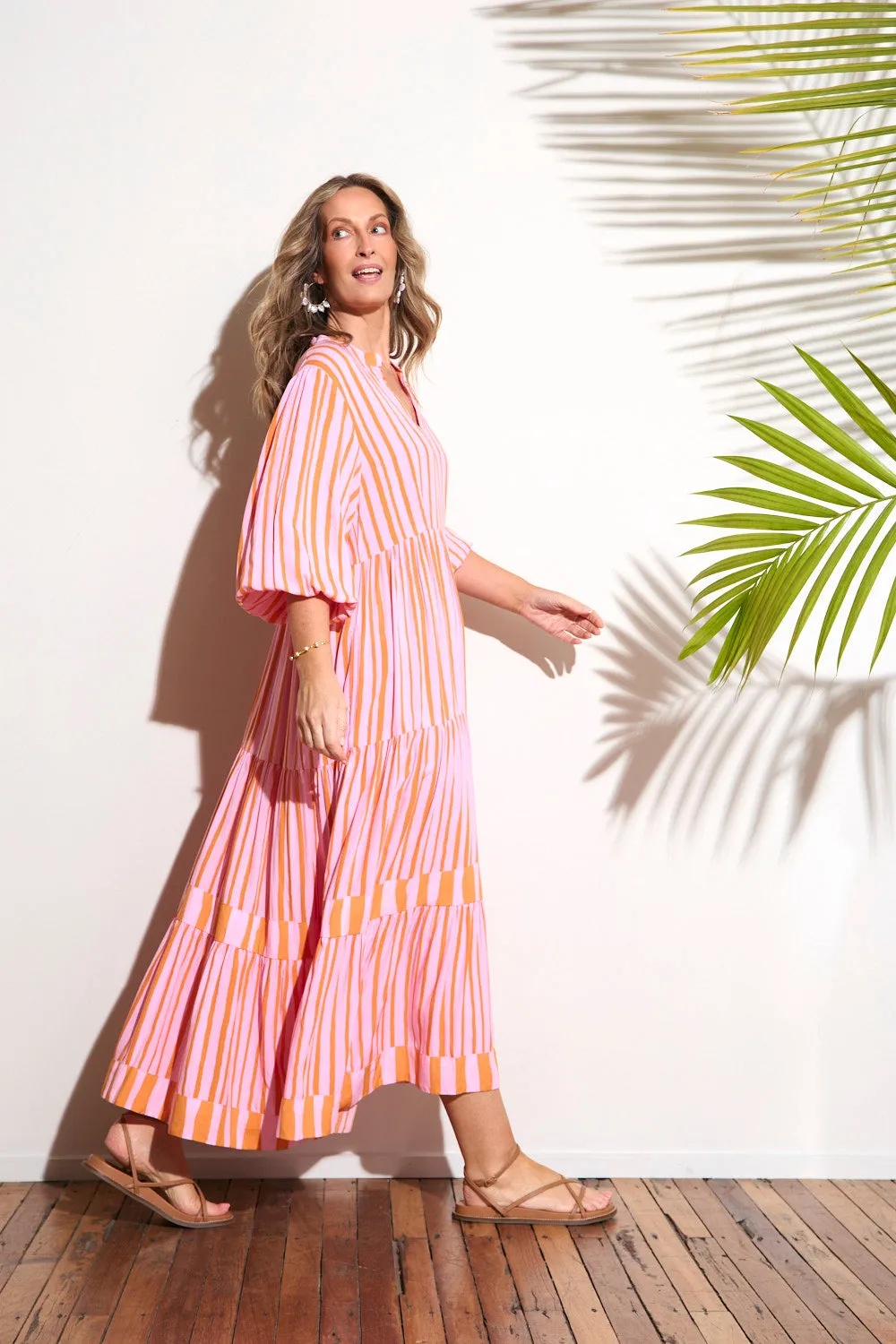 Sabre V-Neck Dress in Coral Spring Perfect Waist Formal-look