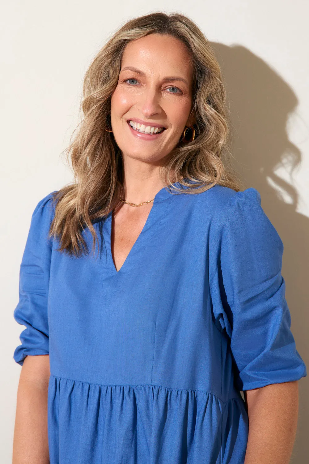 Resort Ready Sabre V-Neck Dress in Yale Blue