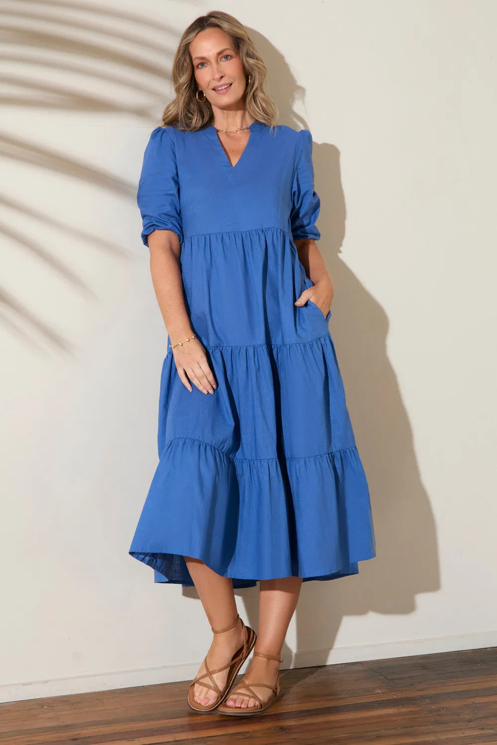 Casual Layers Sabre V-Neck Dress in Yale Blue