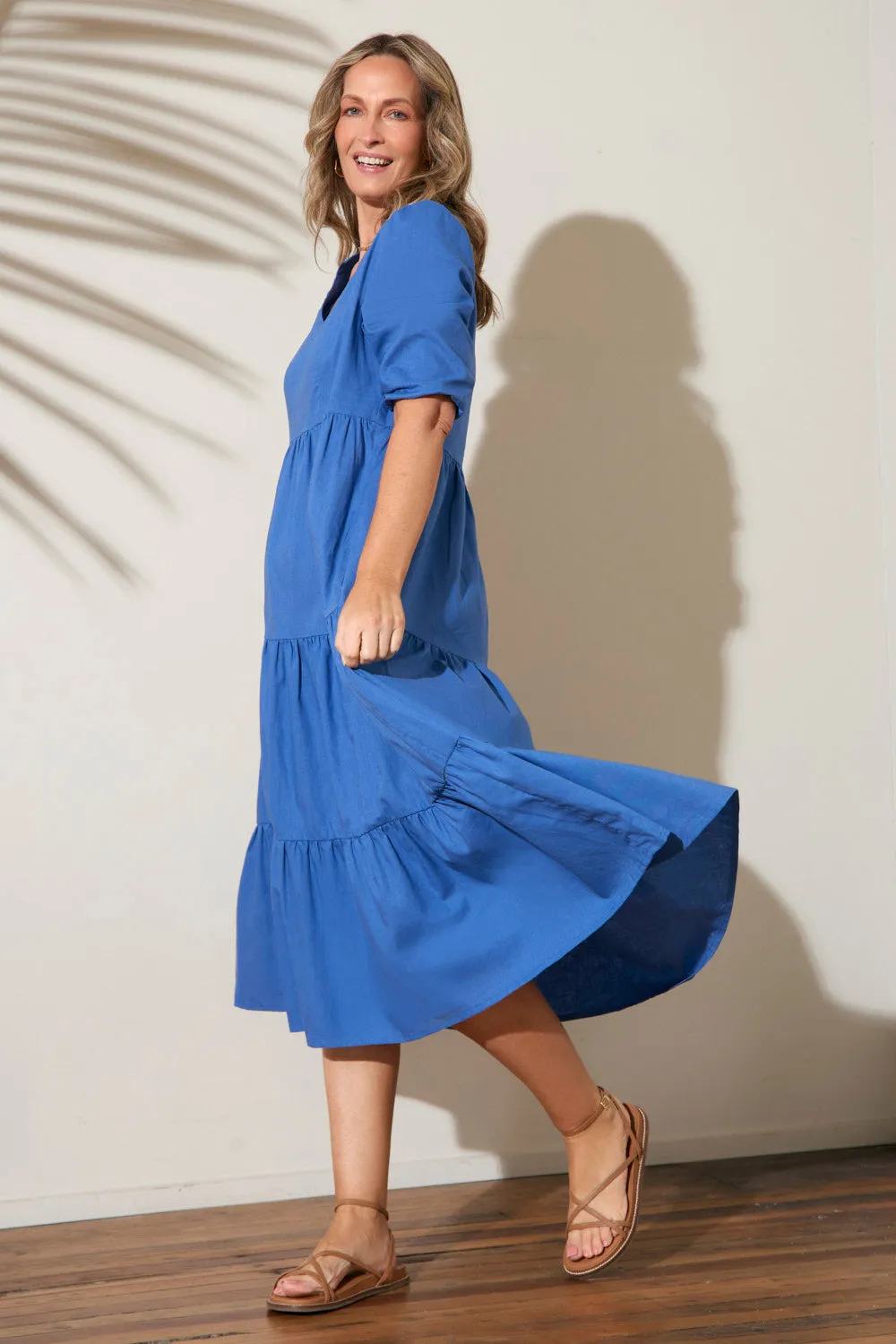 Sabre V-Neck Dress in Yale Blue Standout Feature Texture Style
