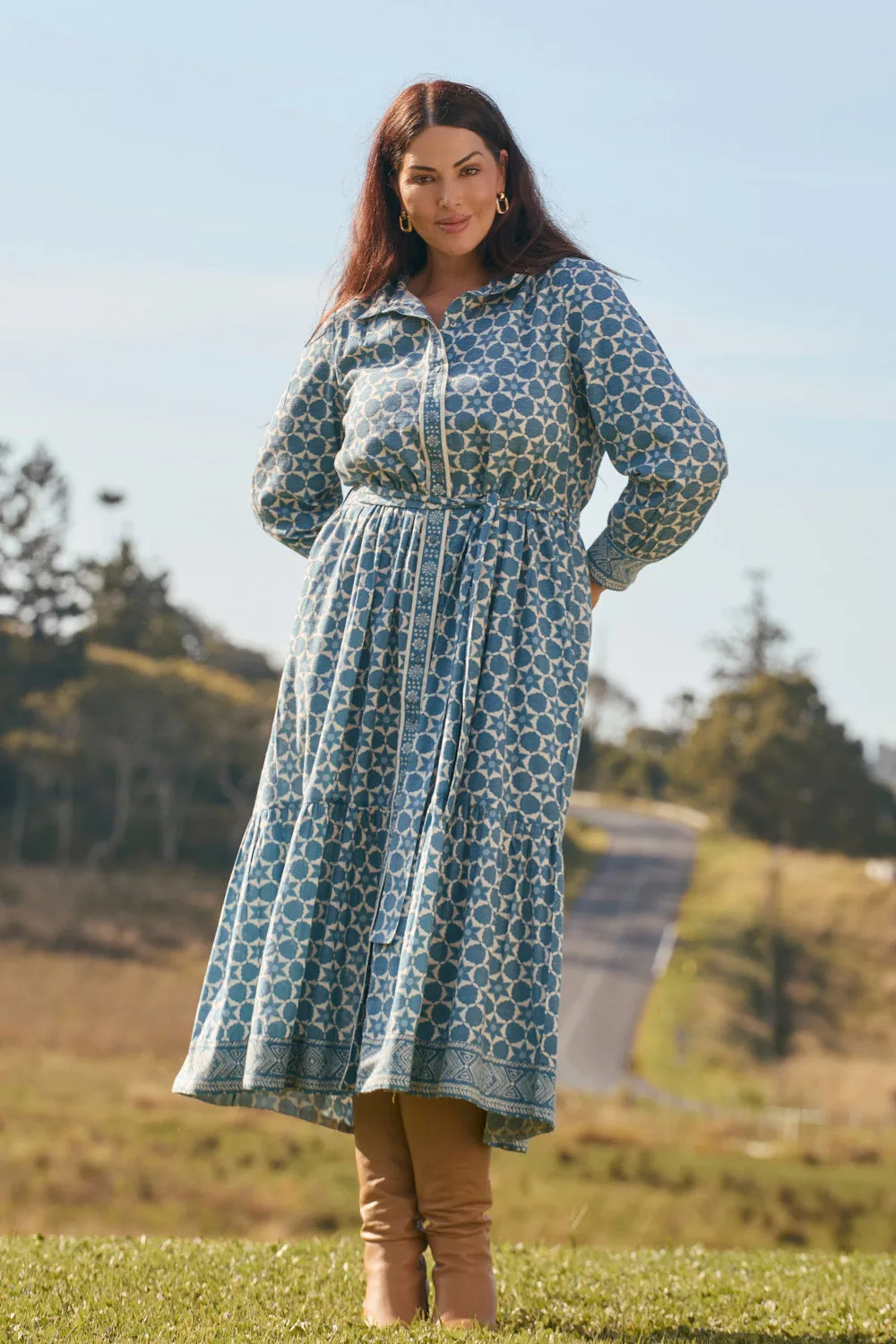 Cotton Skin Ginette Billow Sleeve Dress in Starflower