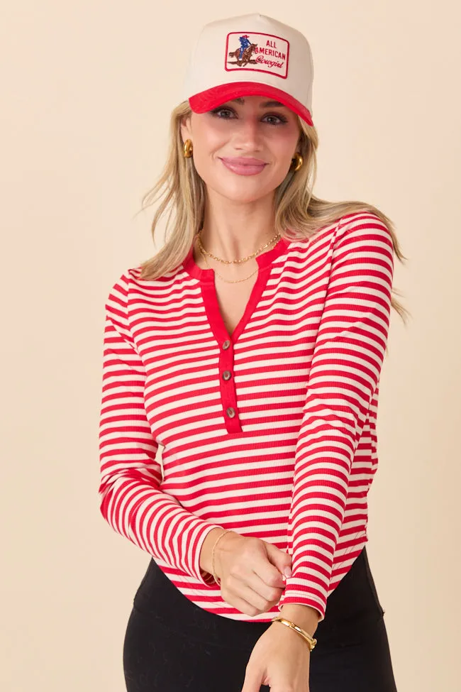 Sammi Red Striped Long Sleeve Top Stretchable Fabric